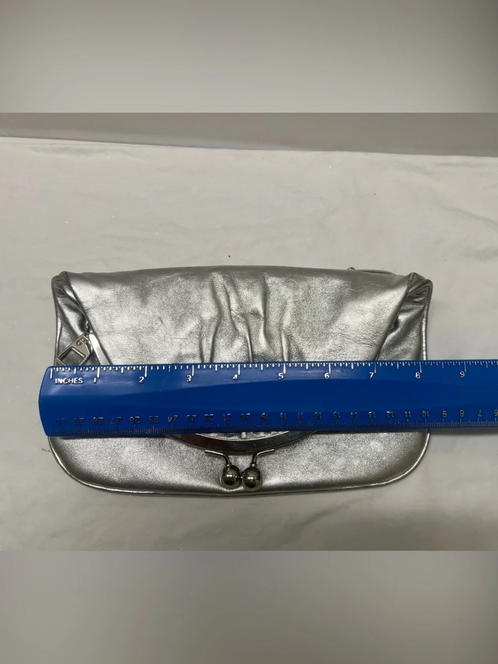 HOBO Lauren Metallic Silver Leather Kiss Lock Clutch Wallet
